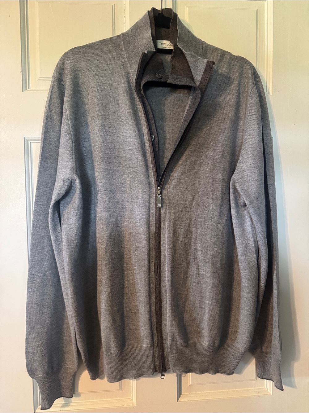 Gran Sasso Light Gray Full-Zip Knit Jacket Size Large